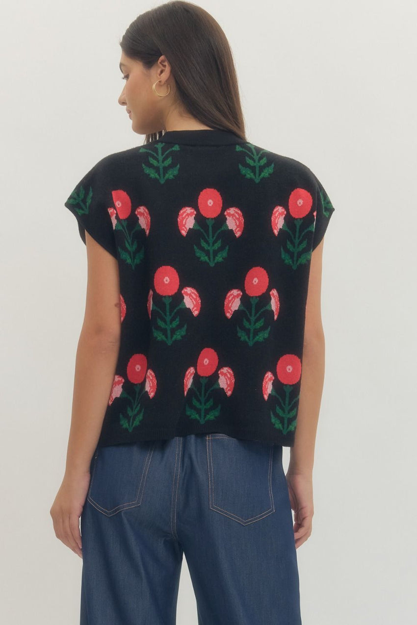 T29679 Black Floral Top