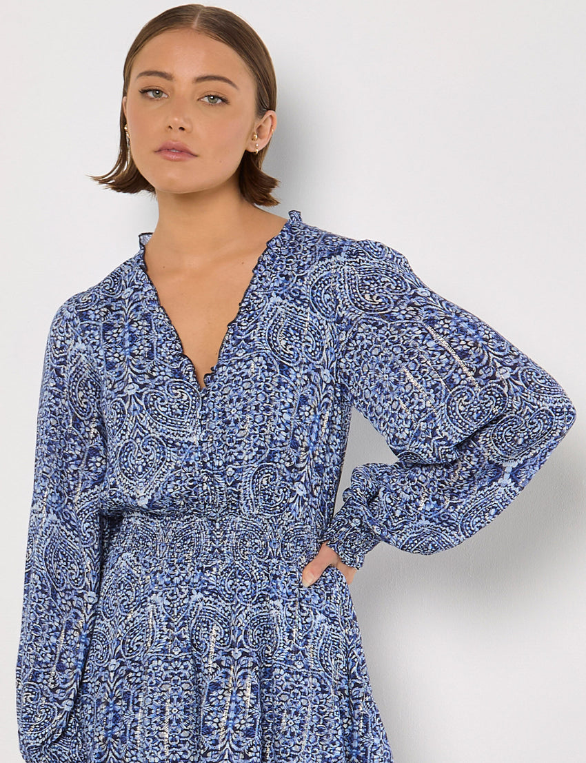 Batik Print Tiered Mini Dress