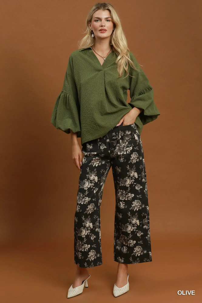 N7234 Olive Bell Sleeve Blouse