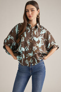 T33224 Brown/Blue Print Top
