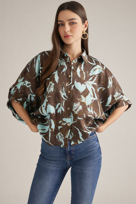 T33224 Brown/Blue Print Top
