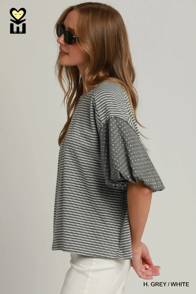 H1261 Stripe/Polka Dot Top