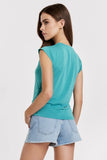 ALORA SIDE SHIRRED MUSCLE TEE MEADOW TEAL