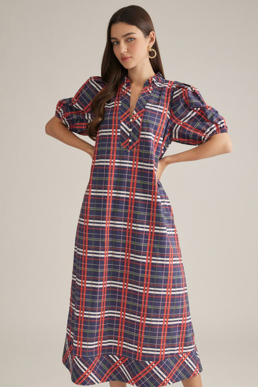 D33316 Navy Plaid Dress