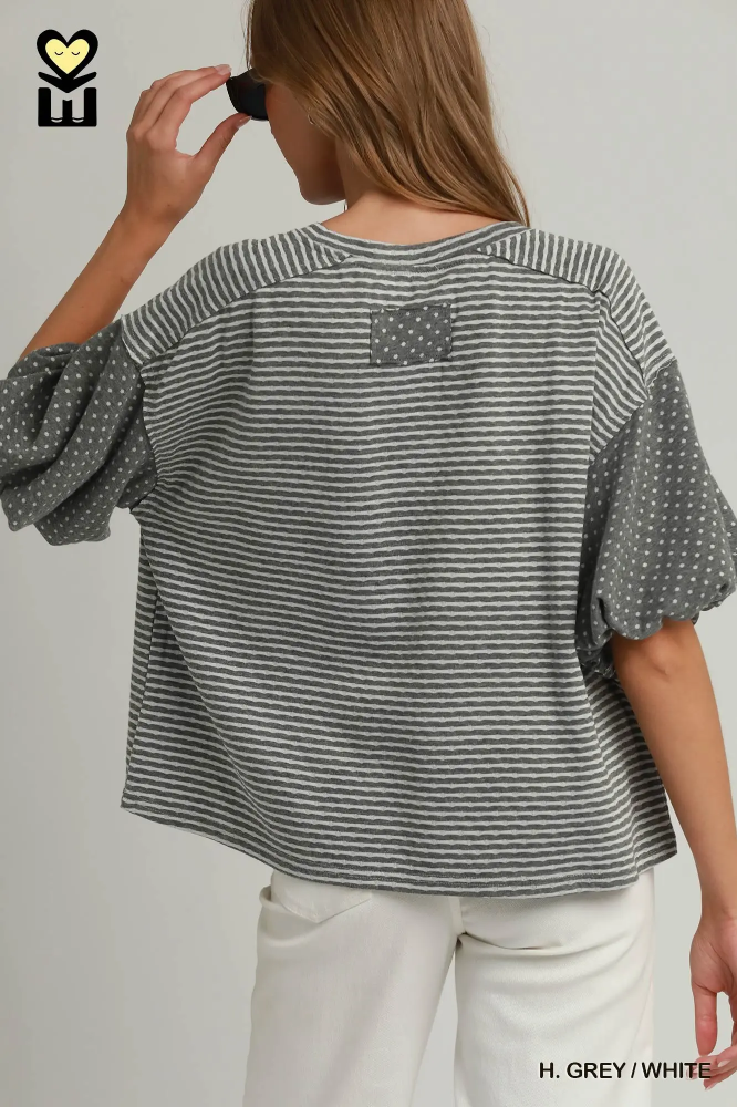 H1261 Stripe/Polka Dot Top