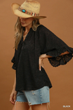 C6894 Black Animal Bell Sleeve Top