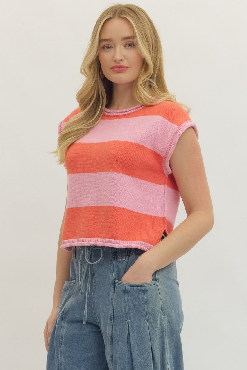 T30752 Pink and Coral Cap Sleeve Top