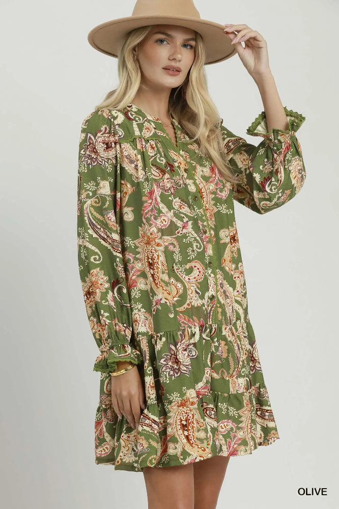 N7197 Olive Paisley Dress