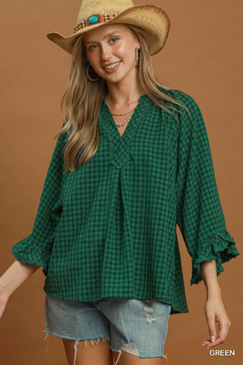 C6926 Green Plaid Top