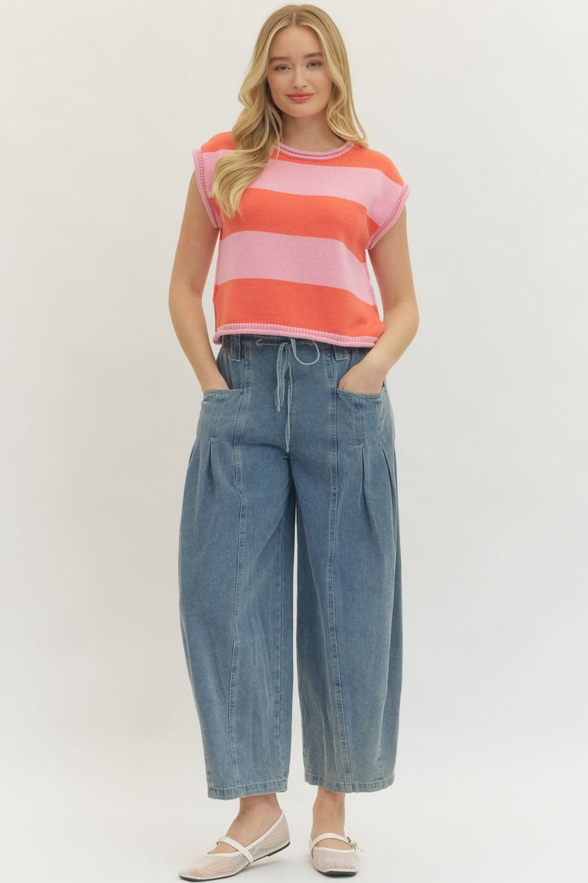 T30752 Pink and Coral Cap Sleeve Top