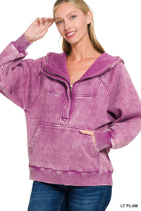 ACID WASH KANGAROO HOODIE PLUM
