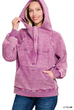 ACID WASH KANGAROO HOODIE PLUM