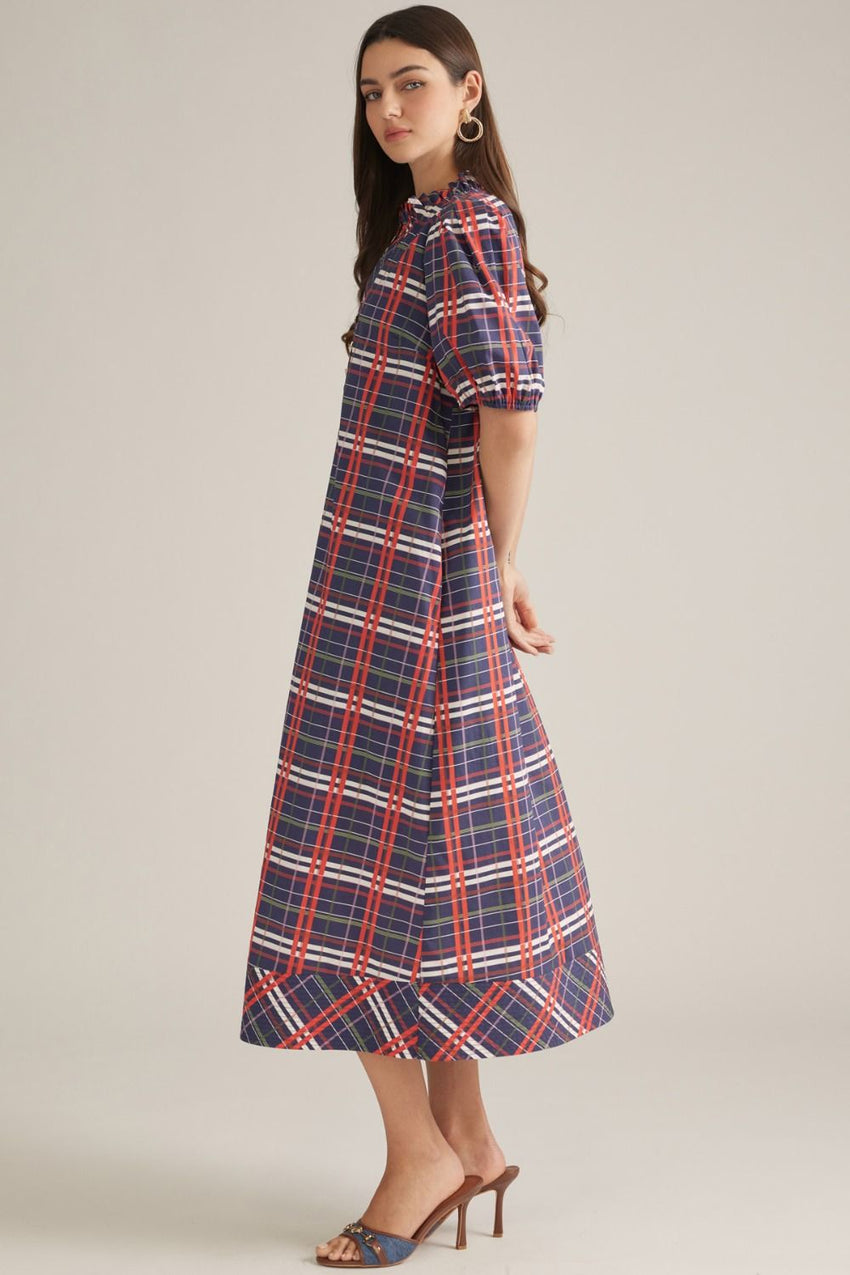D33316 Navy Plaid Dress
