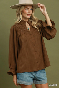 N7211 Almond Ruffle Cuff Blouse