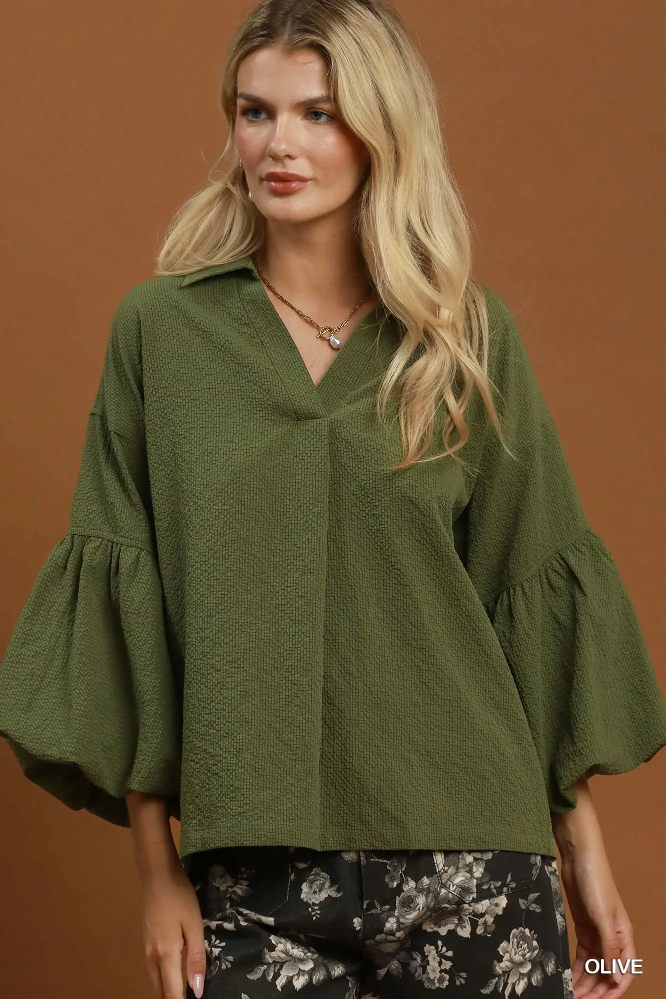 N7234 Olive Bell Sleeve Blouse