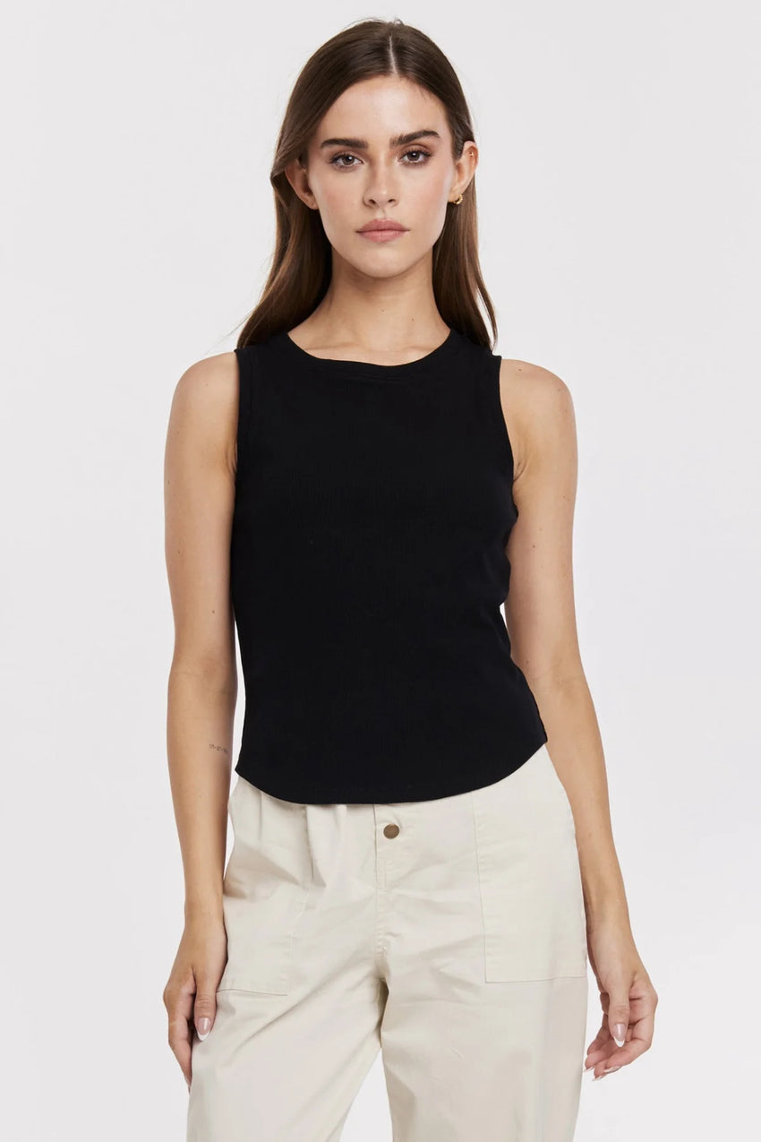 LOLA MIX MEDIA ROUND HEM TANK BLACK