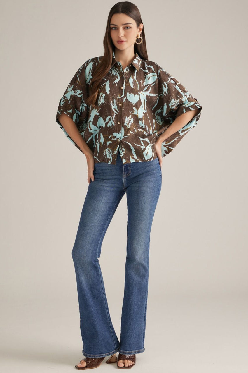 T33224 Brown/Blue Print Top