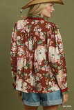 N7209 Brown Ruffle Floral Blouse