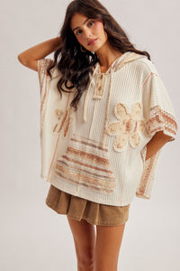 34109 Lace Mixed Hoodie Poncho