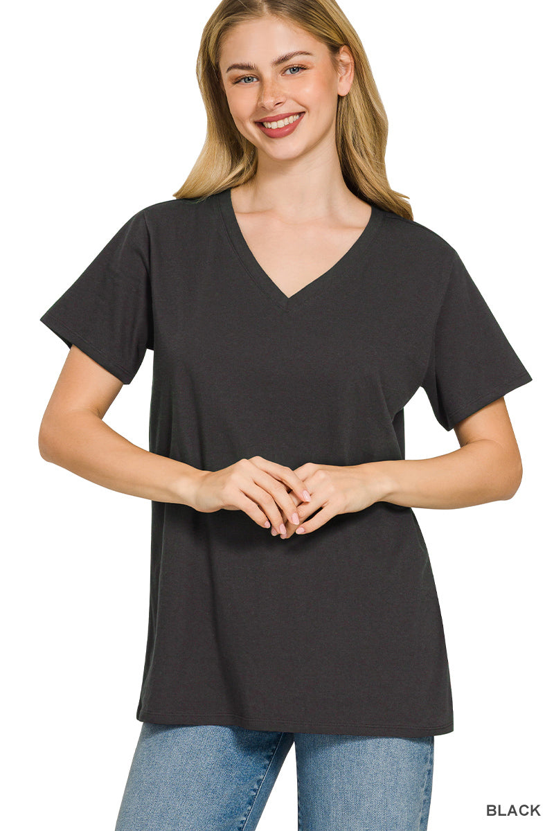 CT-3077M8 Cotton  V-Neck Tee Black
