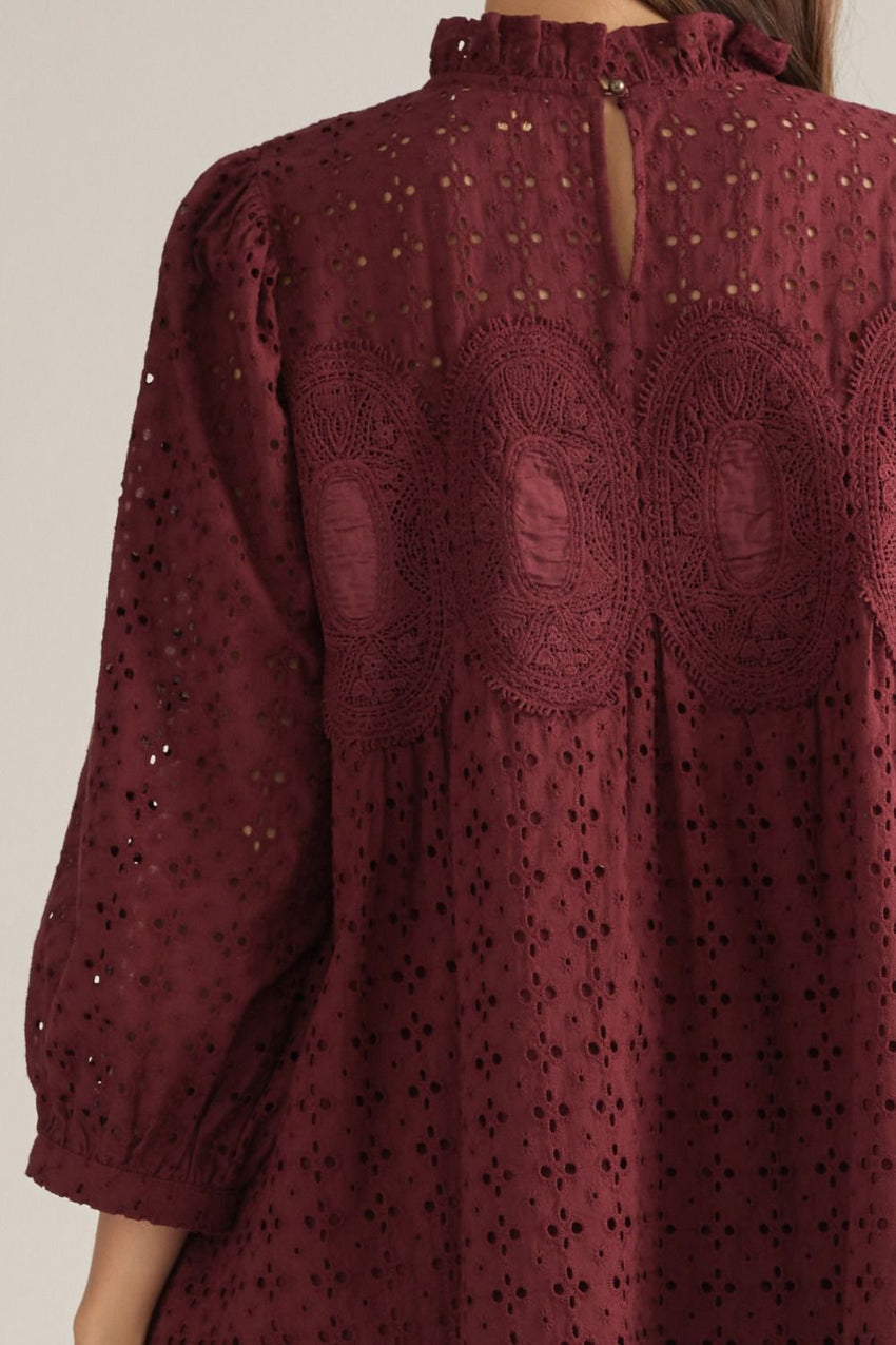 D33428 Eyelet Puff Sleeve Mini Dress