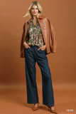 N7201 Olive Paisley Smocked Top