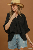 C6894 Black Animal Bell Sleeve Top