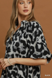 C8474 Black Animal Print Top