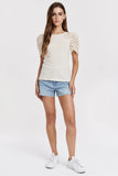 SHEA CONTRAST EYELET SLEEVE TOP ALABASTER