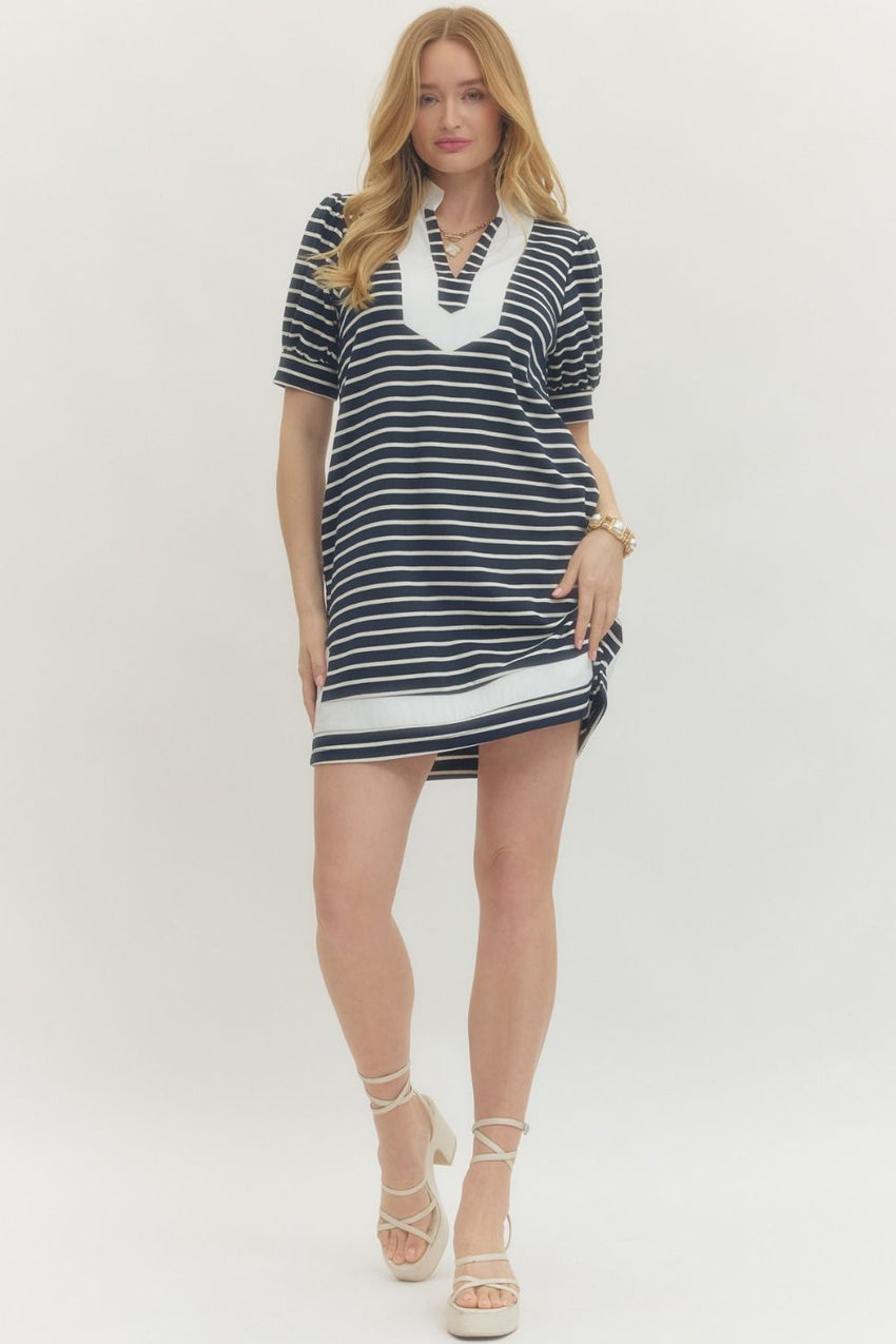 D29635 Navy Striped Dress