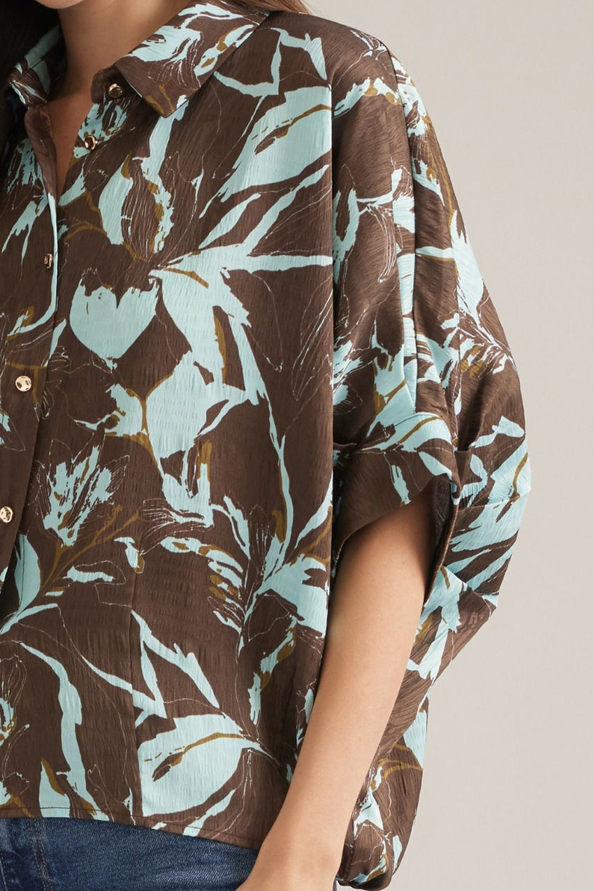 T33224 Brown/Blue Print Top