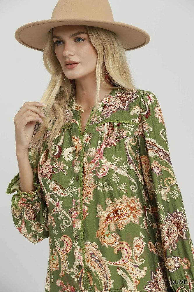 N7197 Olive Paisley Dress