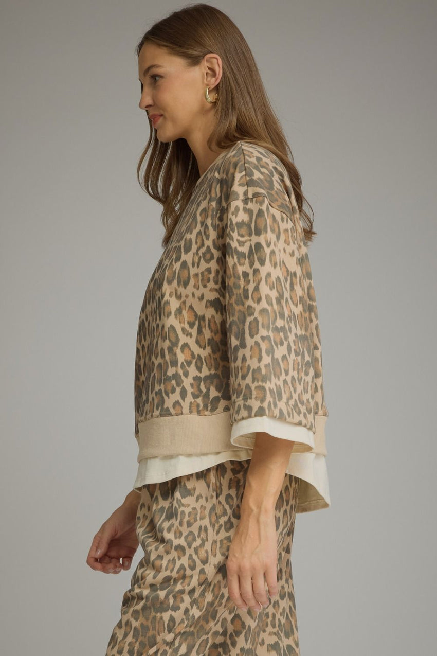 T34234 Animal Print 3/4 Sleeve Top