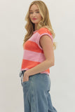 T30752 Pink and Coral Cap Sleeve Top