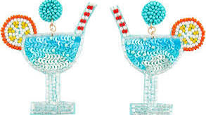 Blue Margarita Drink Beaded Earrings