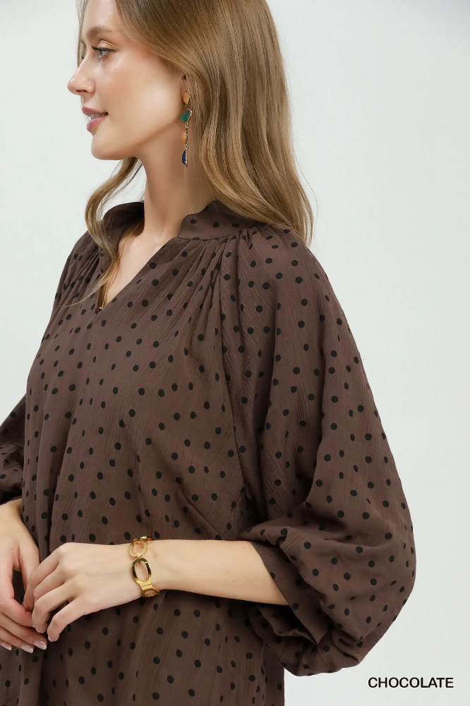 C6689 Chocolate Polka Dot Blouse