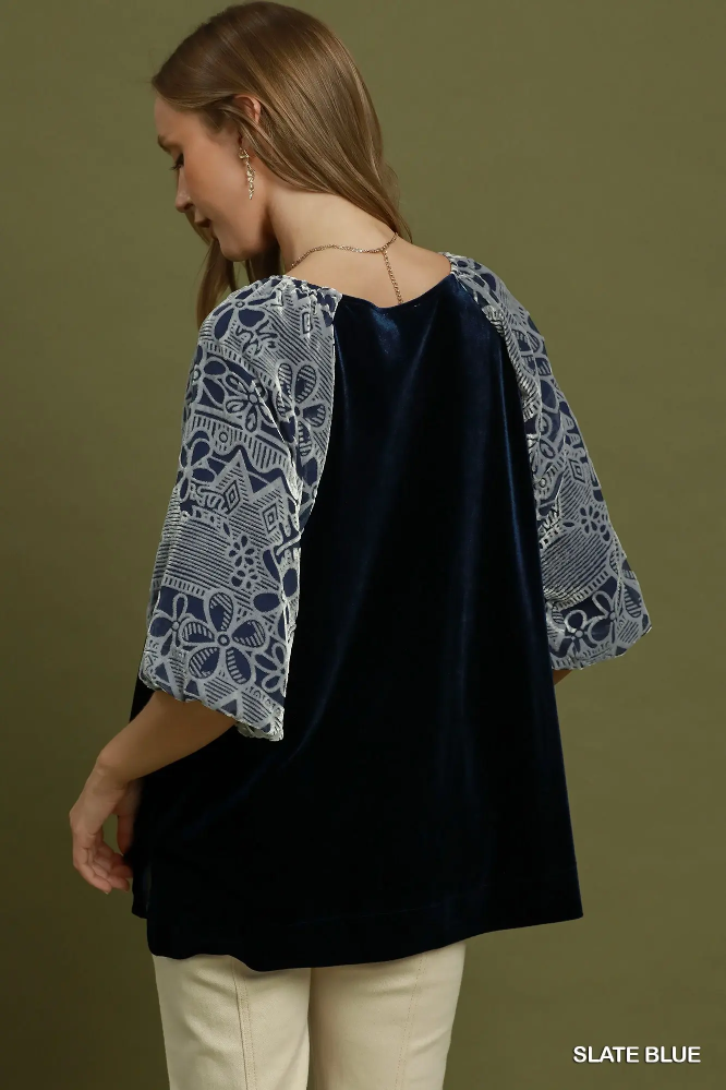 D1255 Slate Blue Velvet Top