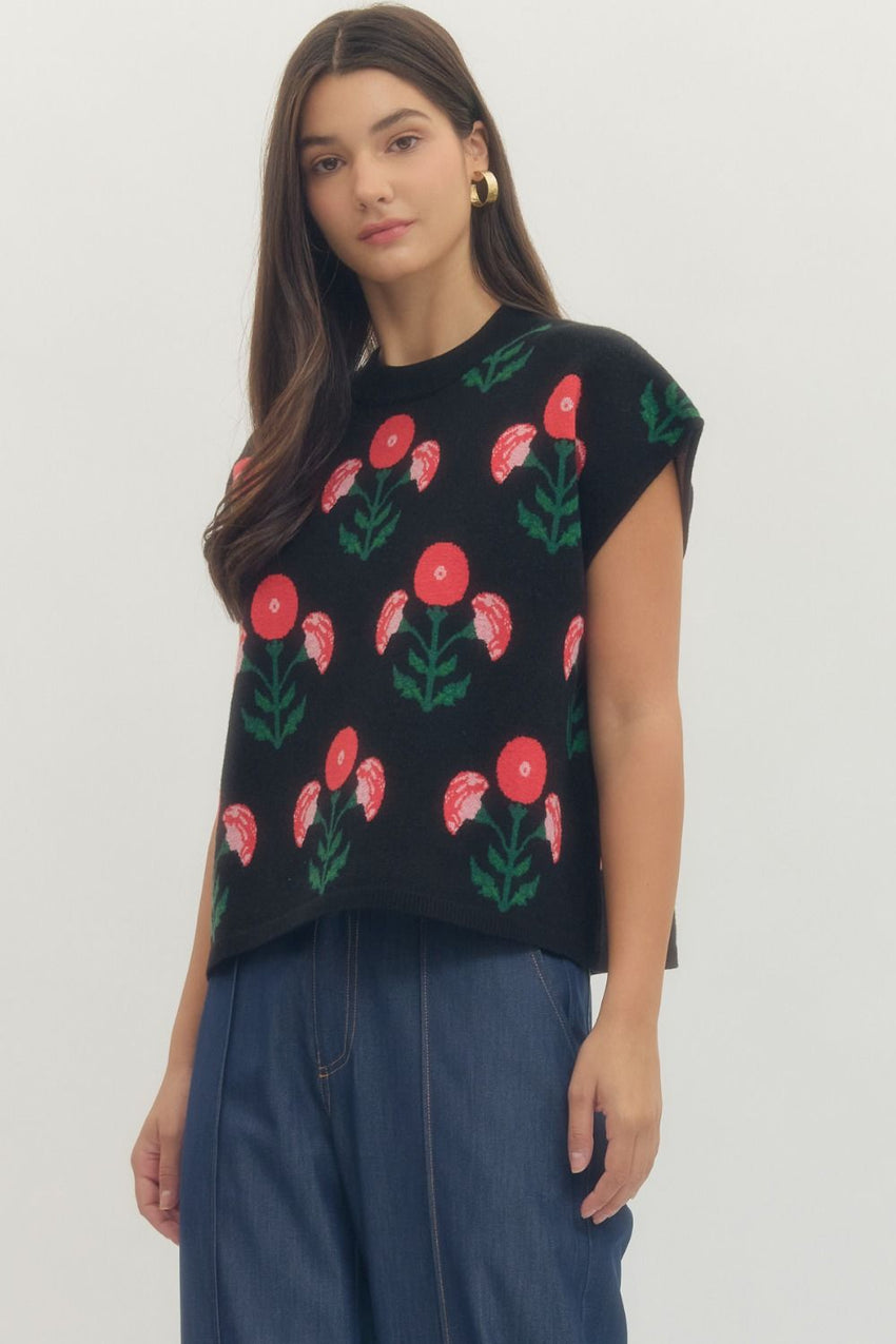 T29679 Black Floral Top