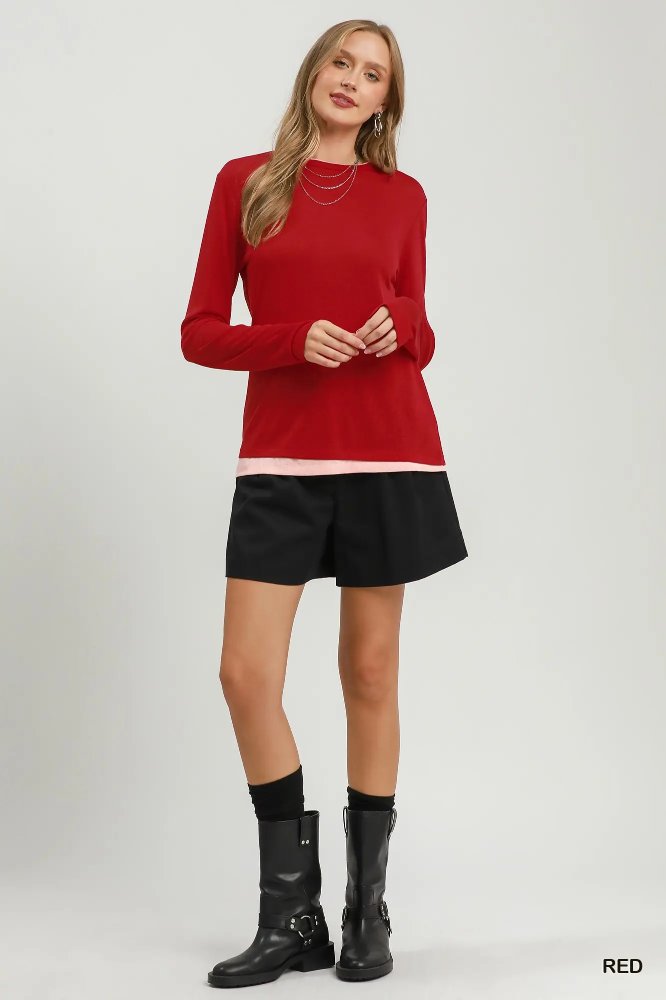 C6951 Red Layered Hem Knit Top