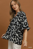 C8474 Black Animal Print Top