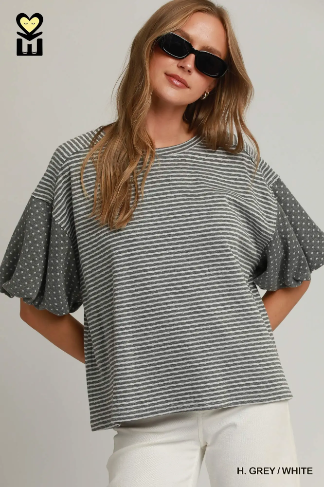 H1261 Stripe/Polka Dot Top