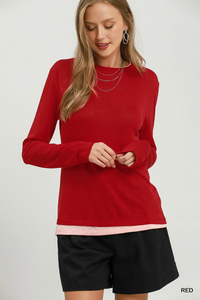 C6951 Red Layered Hem Knit Top