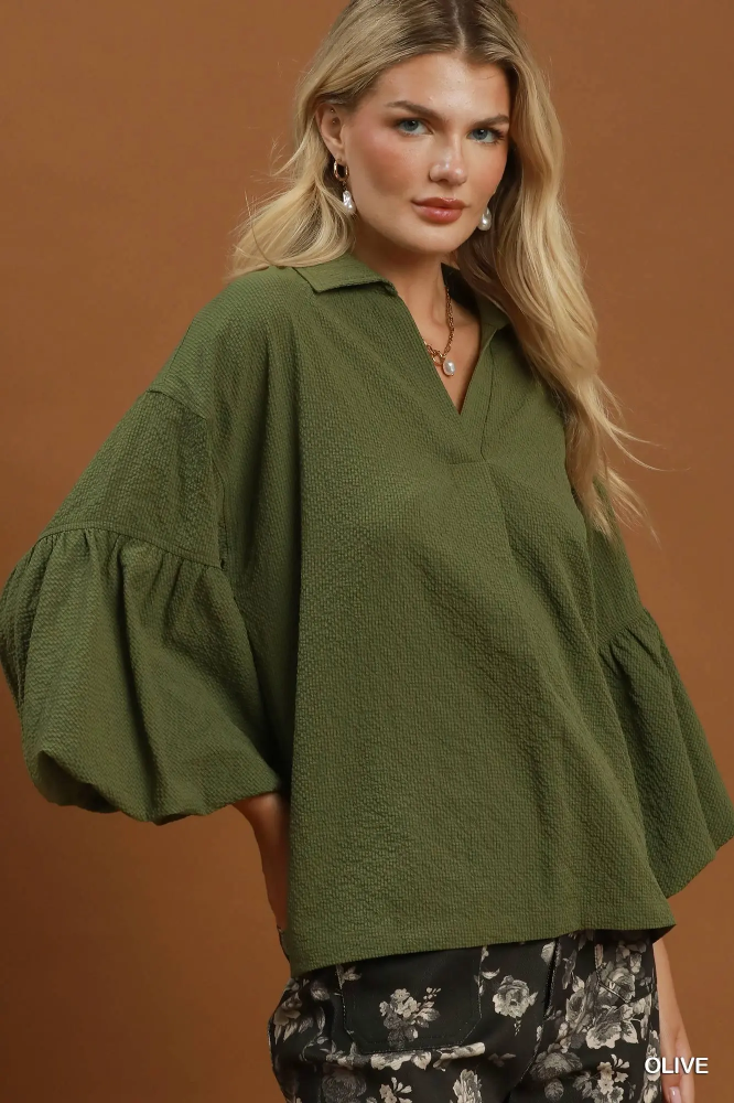 N7234 Olive Bell Sleeve Blouse