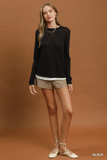 C6951 Black Layered Hem Knit Top