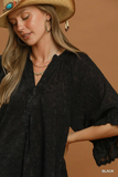 C6894 Black Animal Bell Sleeve Top