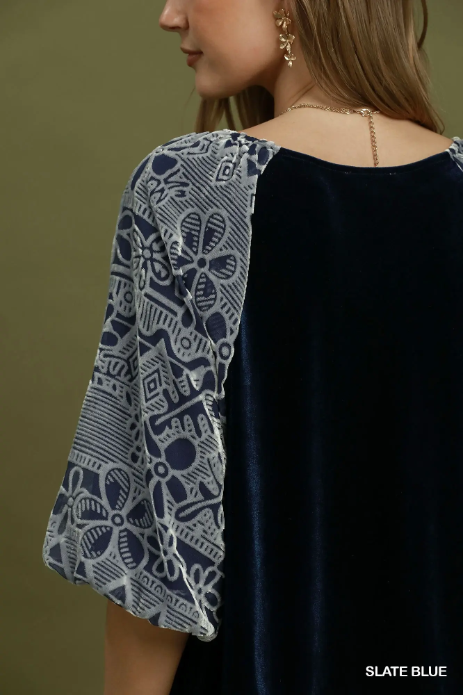 D1255 Slate Blue Velvet Top