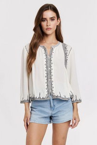CHRISSY BLOUSE CREAM BLACK EMBROIDERY