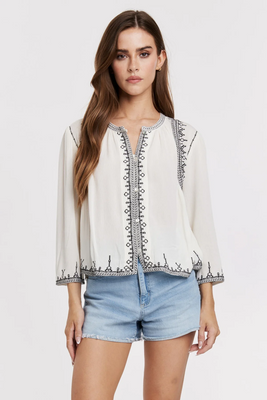 CHRISSY BLOUSE CREAM BLACK EMBROIDERY