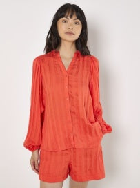 Grandad Collar Self Stripe Cuff Shirt