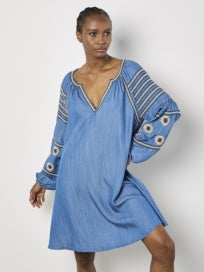 Aztec Embroidered Denim Dress